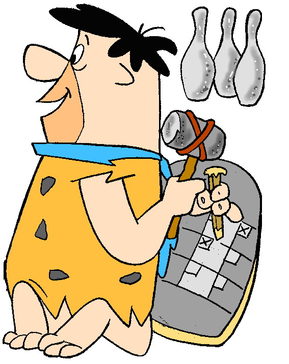 Fred Flintstone filling out a crossword